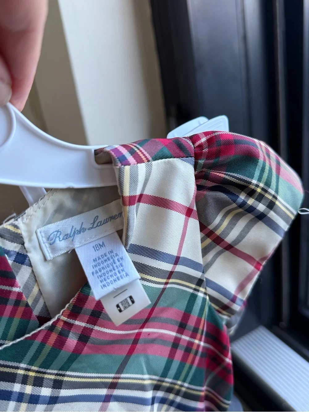 Ralph Lauren Red, Green and Cream Plaid Dress with Black Waistband